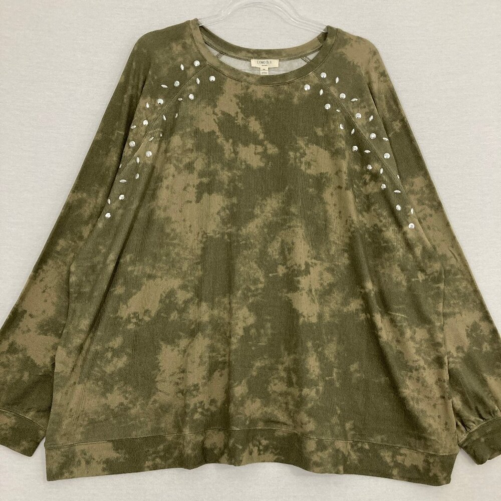 New Como Blu Green Tie Dye Embellished Long Sleeve Relaxed Stretch Sweatshirt 3X
